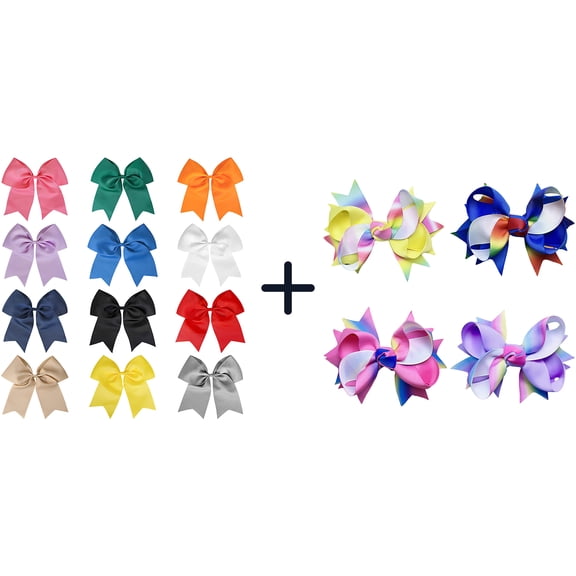 JoyBowie 16 Pcs 4 Inch Rainbow Gradient Grosgrain Hair Bows, Alligator Clips for Girls