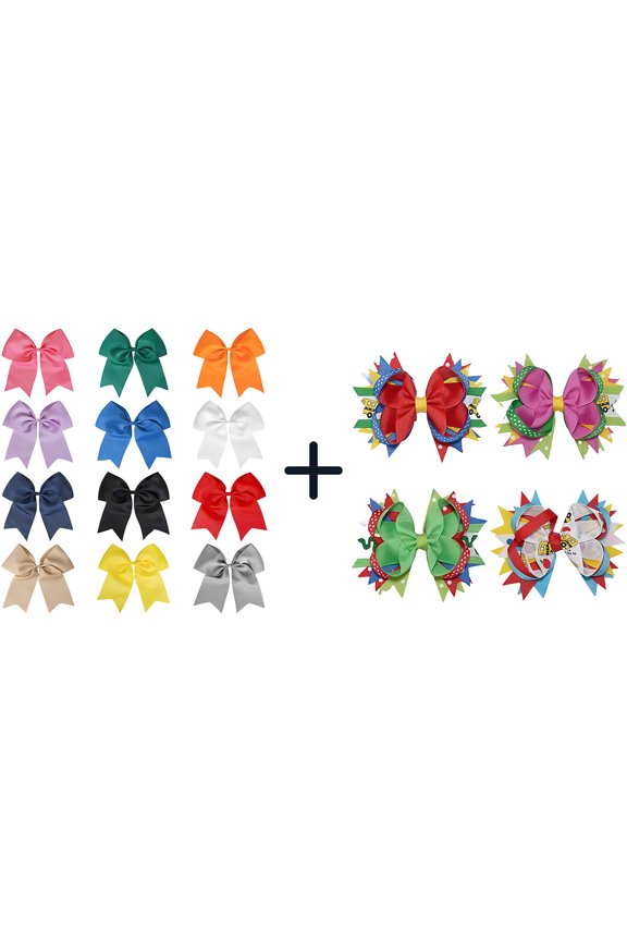 16 Pcs 5 Inch Back to School Hair Bows, Solid & Decorative Alligator Clips for Girls