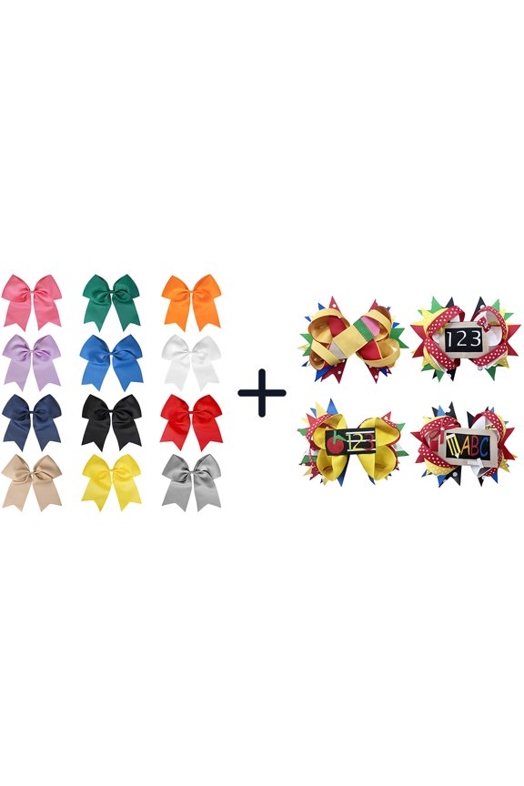 16 Pcs 5 Inch Back to School Hair Bows, Solid & Decorative Alligator Clips for Girls