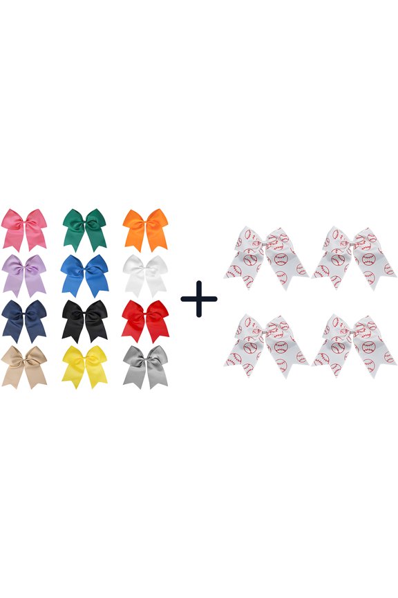16 Pcs 8 Inch Baseball Print Cheer Bows, Elastic Hair Ties for Girls