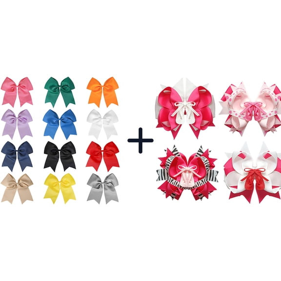 JoyBowie 16 pcs 5.5 inch Layered Hair Bows, Solid & Decorative Alligator Clips for Girls