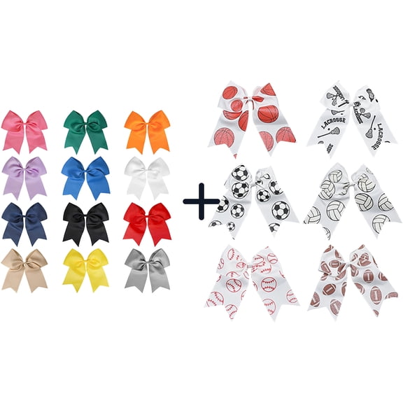 JoyBowie 18 Pcs 7.5 Inch Sports Print Cheer Bows, Elastic Hair Ties for Girls