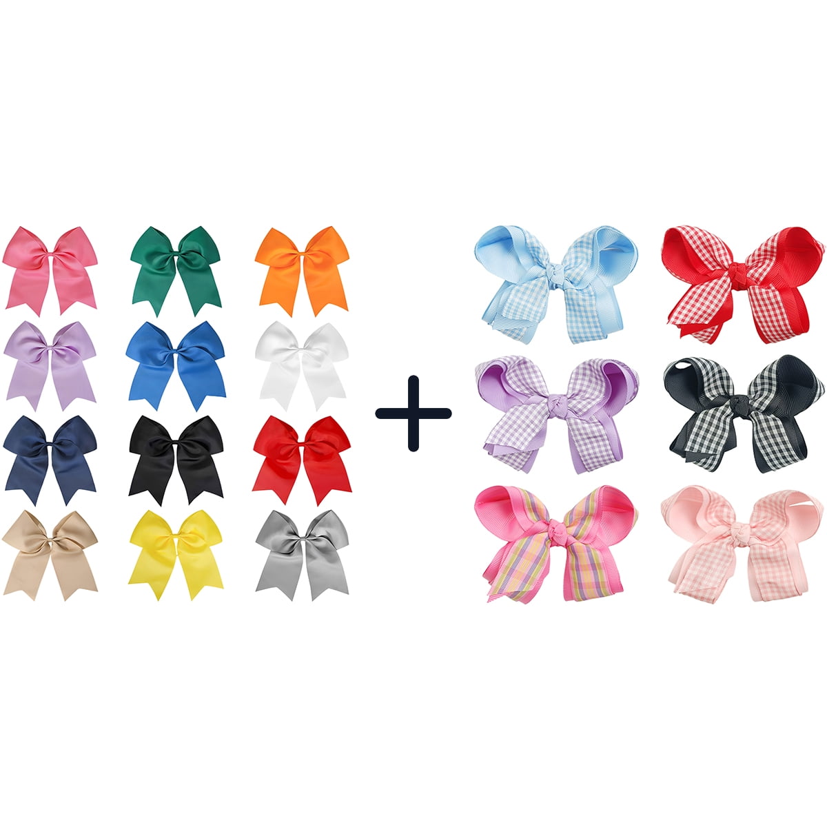 JoyBowie 18 pcs 4.5 inch Hair Bows, Solid & Gingham Alligator Clips for Toddler Girls