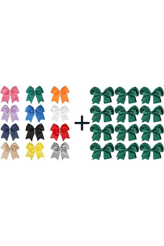 24 Pcs 3 Inch Hunter Green Grosgrain Hair Bows, Safety Edge Alligator Clips for Girls