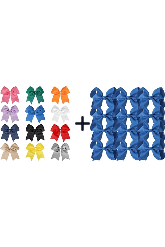 24 Pcs 4.5 Inch Blue Grosgrain Hair Bows, Safety Edge Alligator Clips for Girls