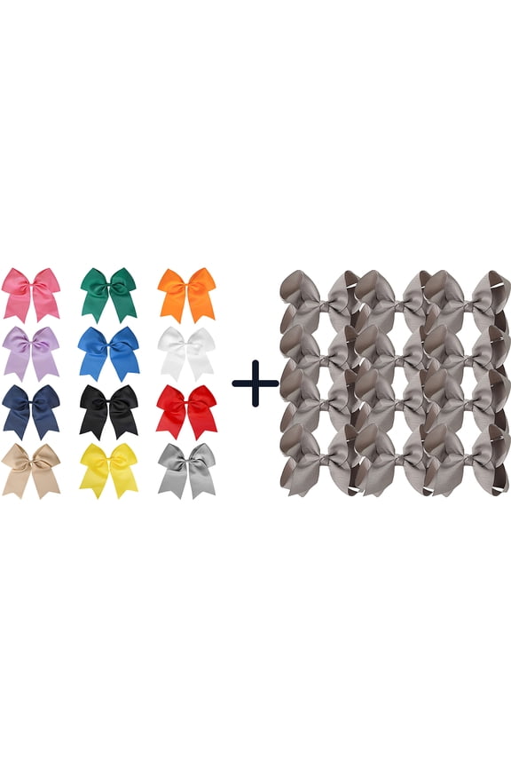 24 Pcs 4.5 Inch Gray Grosgrain Hair Bows, Safety Edge Alligator Clips for Girls