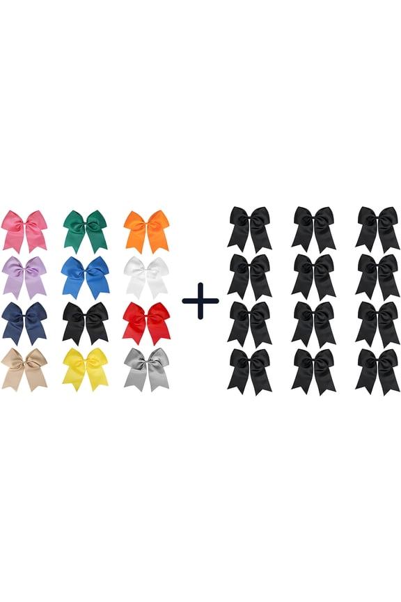 24-Piece Set of 8-Inch Solid-Color Hair Bows Perfect for Girls' School and Park Outfits