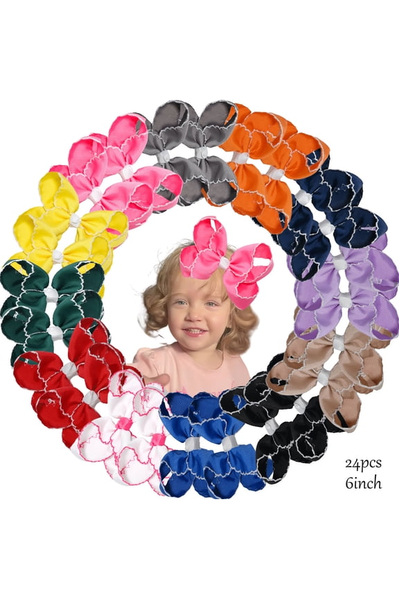 24pcs 6in Multi-Color Ruffled Edge Ribbon Hair Bows Clips hair bows for women