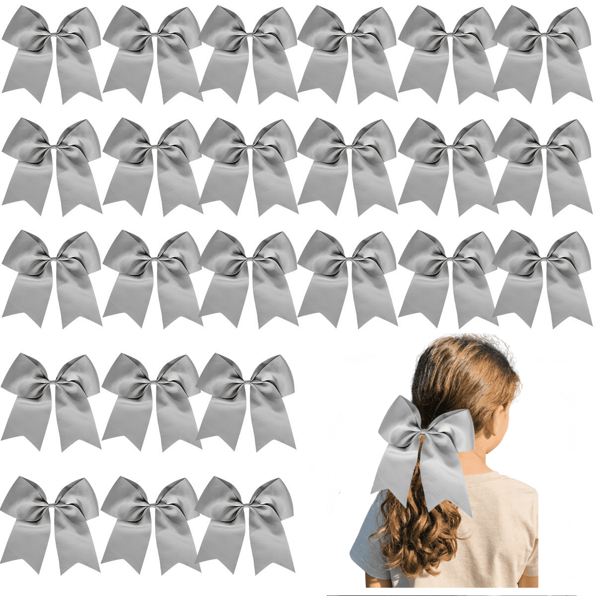JoyBowie 24pcs 8inch Gray Satin Bows Hair Bows for Girls Suitable for Weddings Gift Wrapping Parties Sleek Gray Bows