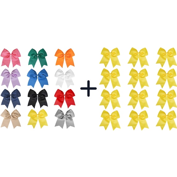 JoyBowie 24pcs 8inch Multi-color Bow Hair Ties, Yellow Bow, Suitable for Girls Aged 4-12