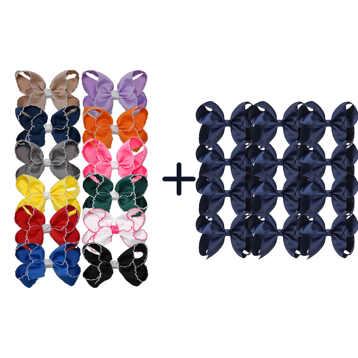 JoyBowie 24pcs Hair Bows Set, 12pcs 3In & 10pcs 4.5In Grosgrain Ribbon Alligator Clips for Girls