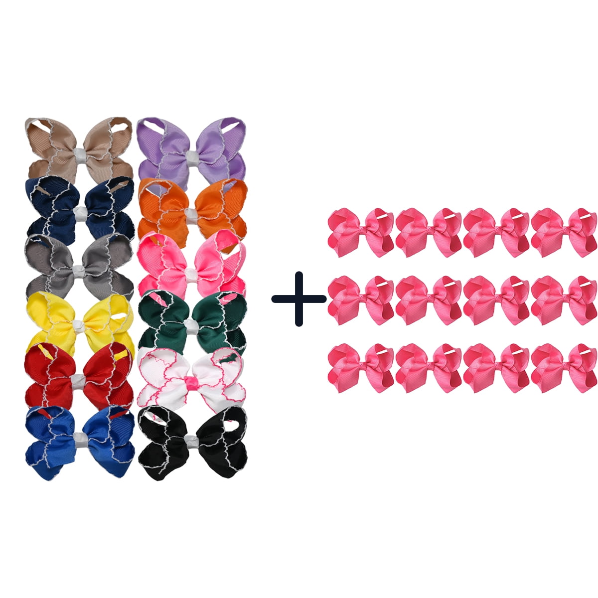 JoyBowie 24pcs Hair Bows Set, 12pcs 3In & 12pcs 4.5In Grosgrain Ribbon Alligator Clips for Girls