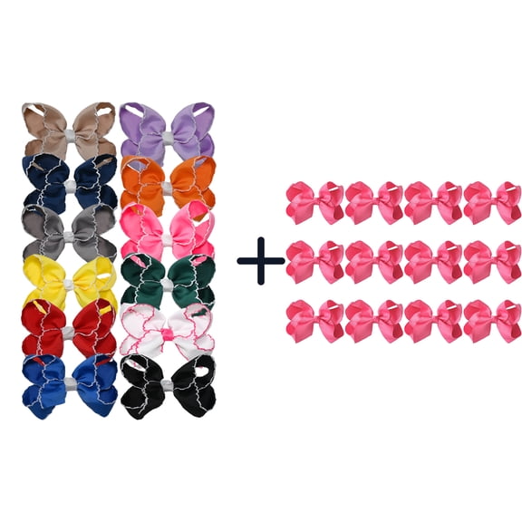 JoyBowie 24pcs Hair Bows Set, 12pcs 3In & 12pcs 4.5In Grosgrain Ribbon Alligator Clips for Girls