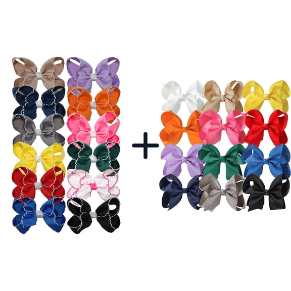 JoyBowie 24pcs Hair Bows Set, 12pcs 3In & 12pcs 4.5In Grosgrain Ribbon Alligator Clips for Girls