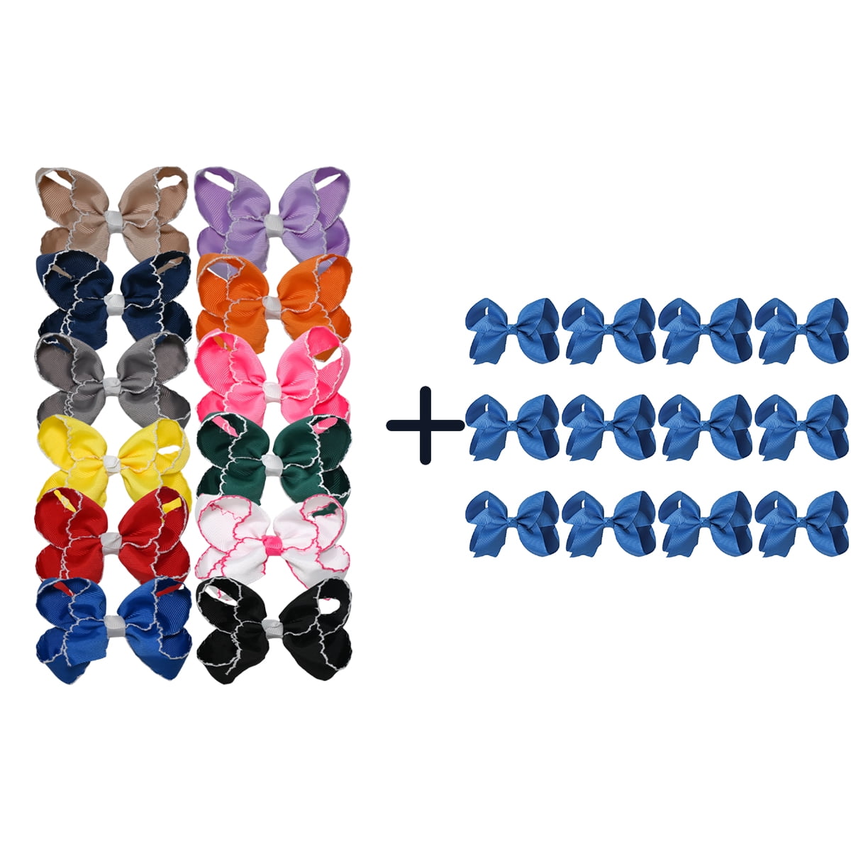 JoyBowie 24pcs Solid Color Hair Bows Set, 12pcs 3Inch & 12pcs 4.5Inch Grosgrain Ribbon Alligator Clips
