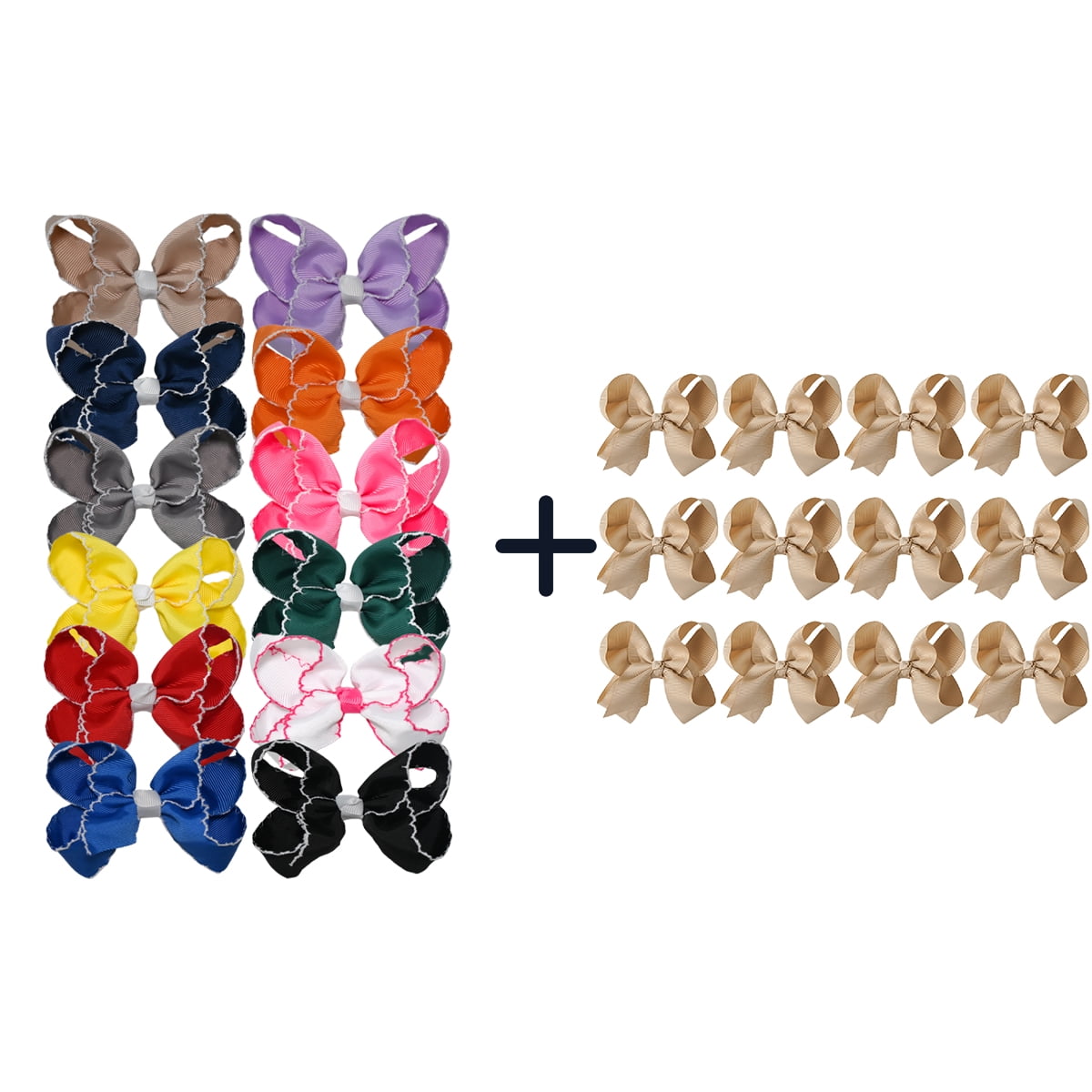 JoyBowie 24pcs Solid Color Hair Bows Set, 12pcs 3Inch & 12pcs 4.5Inch Grosgrain Ribbon Alligator Clips