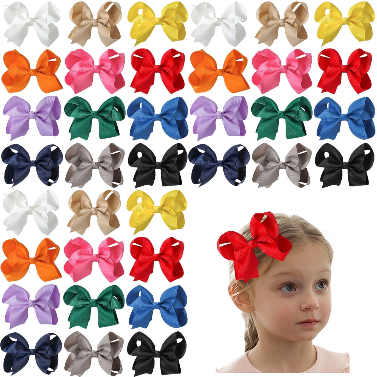 JoyBowie 36Pcs 4.5 Inch Large Grosgrain Hair Bows with Alligator Clips for Girls Teens