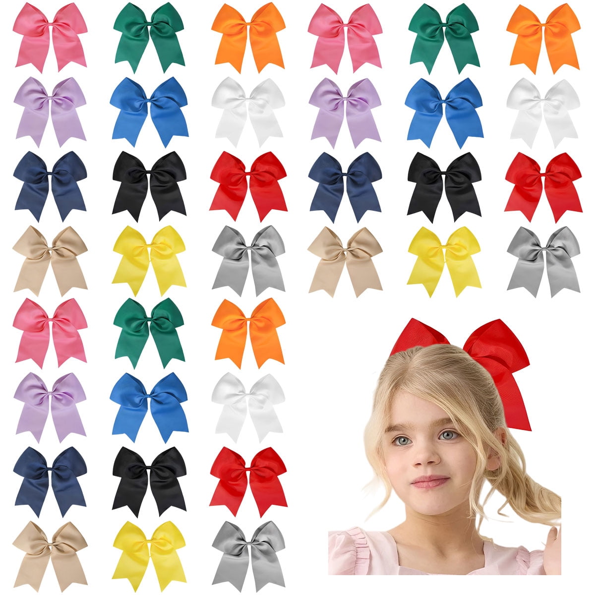 JoyBowie 36Pcs 8 Inch Large Cheer Bows Solid Color Hair Bows with Alligator Clips for Girls Teens Cheerleading