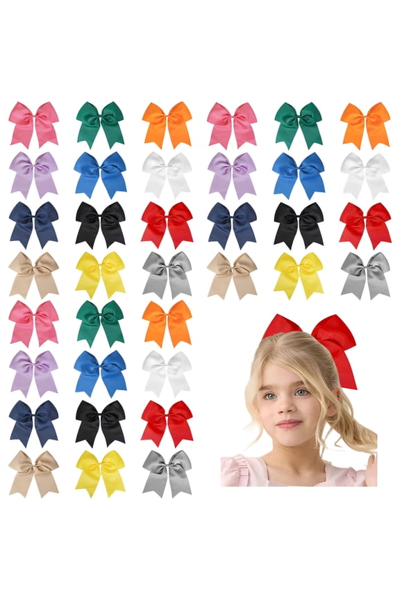 36Pcs 8 Inch Large Cheer Bows Solid Color Hair Bows with Alligator Clips for Girls Teens Cheerleading