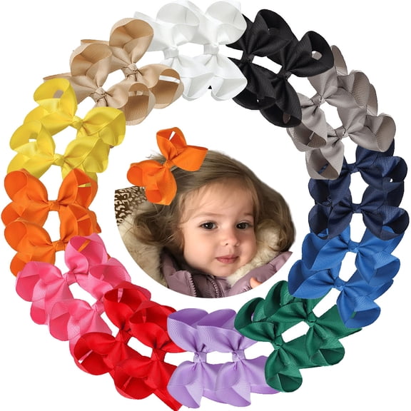 JoyBowie 4.5 Inch Grosgrain Ribbon Hair Bows with Alligator Clips, 24 Pack Multicolor for Girls