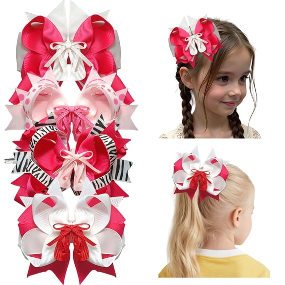 JoyBowie 4 Pack 5.5 Inch Large Ballet Hair Bows for Girls, Multilayer Grosgrain Ribbon Bows with Alligator Clips for Dance, Cheerleading, and Daily Wear