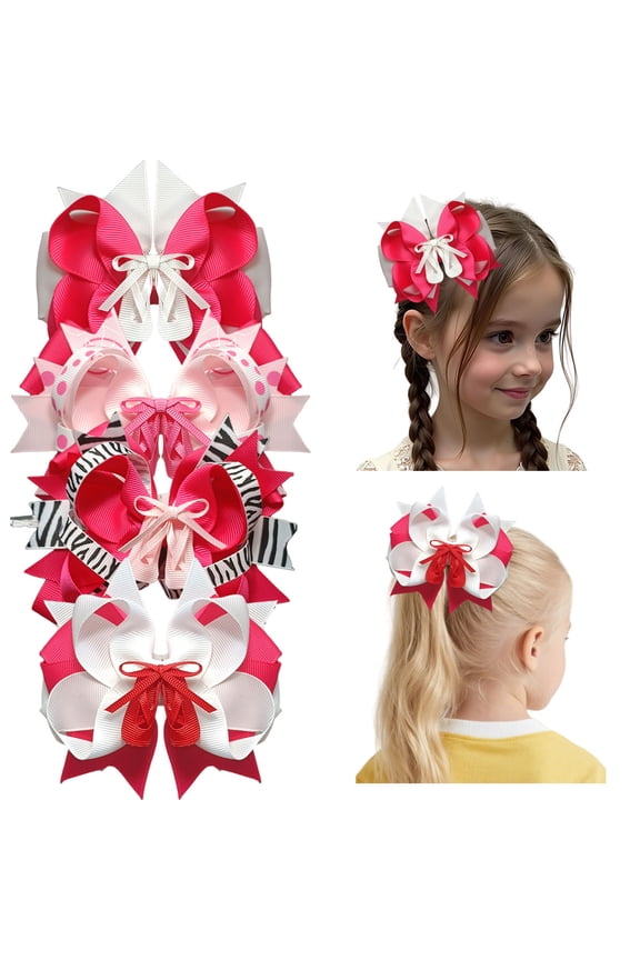4 Pack 5.5 Inch Large Ballet Hair Bows for Girls, Multilayer Grosgrain Ribbon Bows with Alligator Clips for Dance, Cheerleading, and Daily Wear