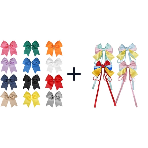 JoyBowie 4 Pcs 12 Inch Multi-Color Satin Hair Bows, Long Ribbon Alligator Clips for Girls