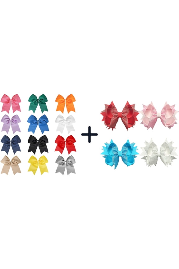 4 Pcs 4.5 Inch Glitter Multi-Layer Grosgrain Hair Bows, Alligator Clips for Girls
