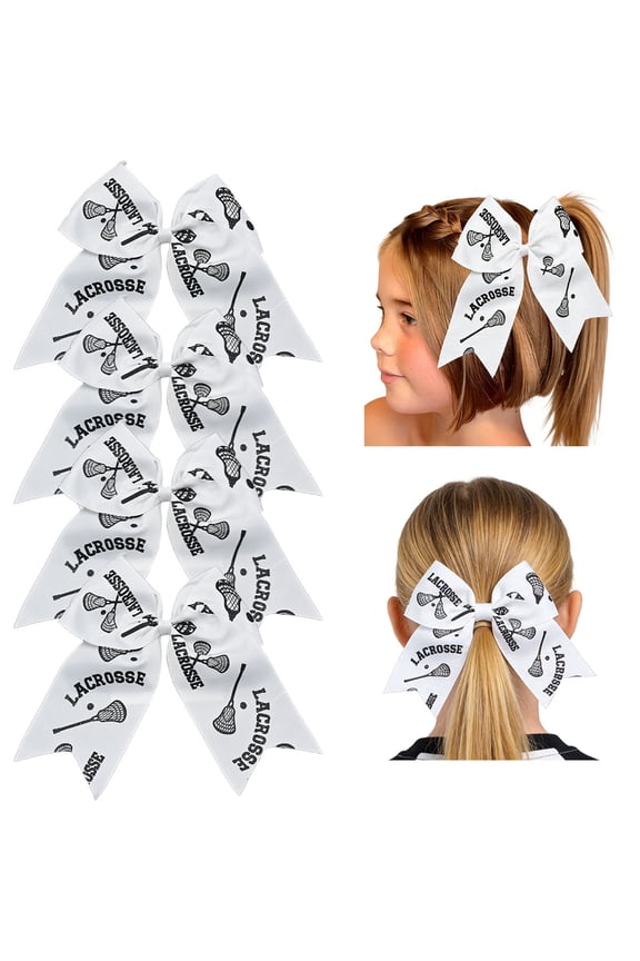 4 Pcs 8in Lacrosse Cheer Hair Bows Handmade Grosgrain Ribbon Elastic Hair Accessories For Girls And Teens