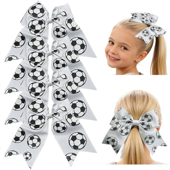 JoyBowie 4 Pcs 8in Soccer Cheer Hair Bows Grosgrain Ribbon Elastic Hair Accessories For Girls And Teens
