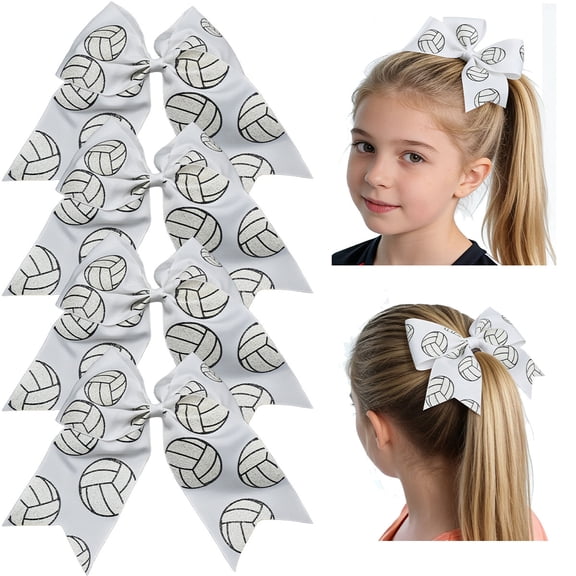 JoyBowie 4 Pcs 8in Soccer Cheer Hair Bows Grosgrain Ribbon Elastic Hair Accessories For Girls And Teens