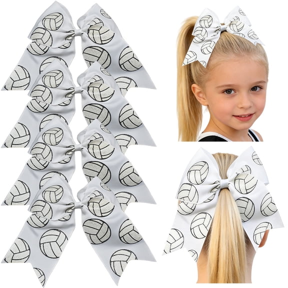 JoyBowie 4 Pcs 8in Volleyball Cheer Hair Bows Grosgrain Ribbon Elastic Hair Accessories For Girls And Teens
