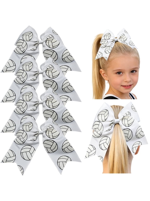 4 Pcs 8in Volleyball Cheer Hair Bows Grosgrain Ribbon Elastic Hair Accessories For Girls And Teens