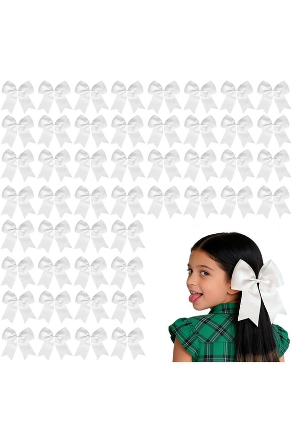 48pcs 8inch White Satin Hair Bows Elegant White Bows for Girls Suitable for Weddings Parties DIY Crafts Daily Hairstyling