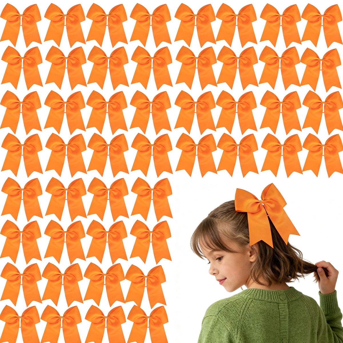 JoyBowie 48pcs Orange Satin Hair Bows Bright Orange Bows for Girls Suitable for Fall Parties DIY Crafts Daily Hairstyling