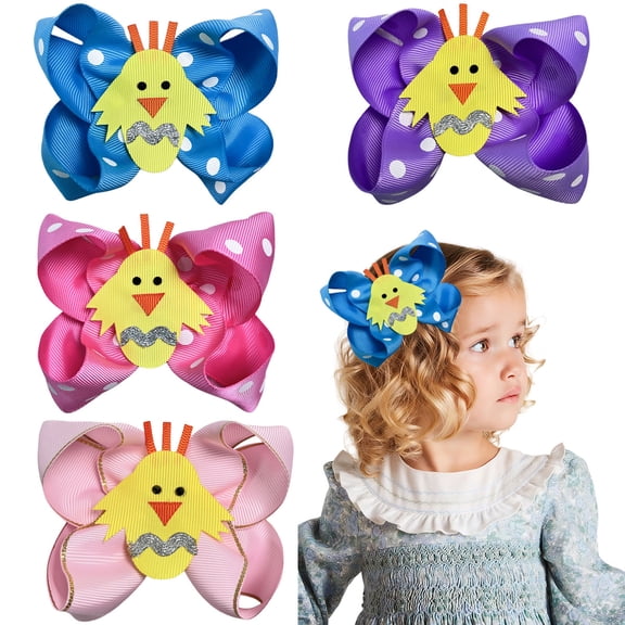 JoyBowie 4pcs 3.5in Rainbow-Themed Hair Bows with Glitter Cloud Accents Multi-Color Clips