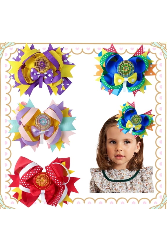 4pcs 5.5in Baby Bows Layered Ribbon Spiral Center Hair Clips for Toddlers Girls