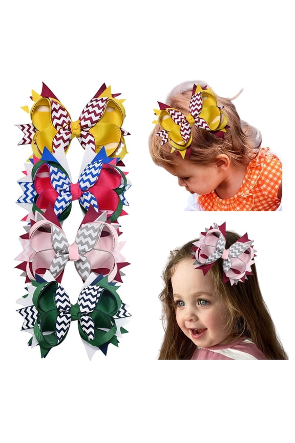 4pcs 5,5inch Chevron Pattern Hair Bows Stylish Hair Accessories for Girls Suitable for Party Team Events