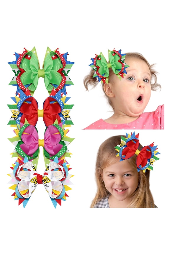 4pcs 5inch  Kids Theme Hair Bows Playful Hair Accessories for Girls Suitable for School Party Events