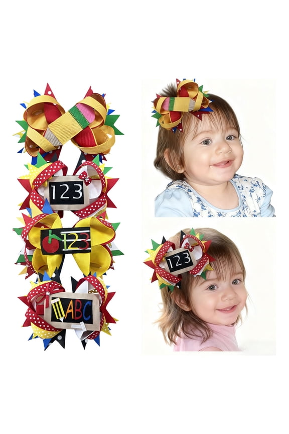 4pcs School Theme Hair Bows Playful Hair Accessories for Girls Suitable for Classroom Party Events