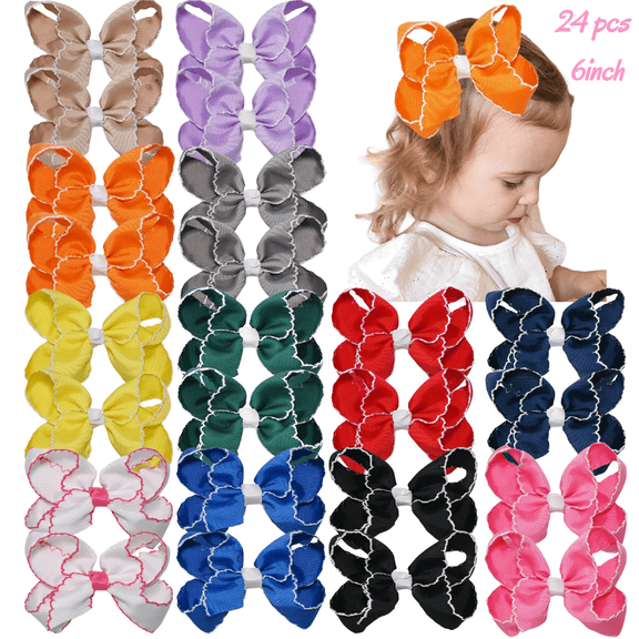 JoyBowie 6 Inch 24 Pcs Satin Hair Bows for Girls Hair Accessories Gift Wrapping Party Decor Kids Crafts