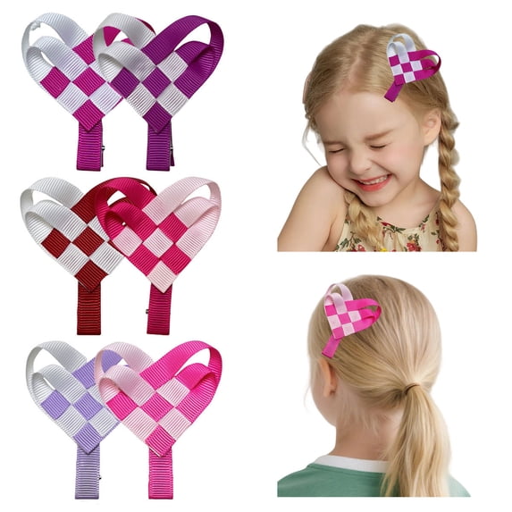 JoyBowie 6 Pack Heart Shaped Checkered Hair Clips, Grosgrain Ribbon Alligator Clips for Girls