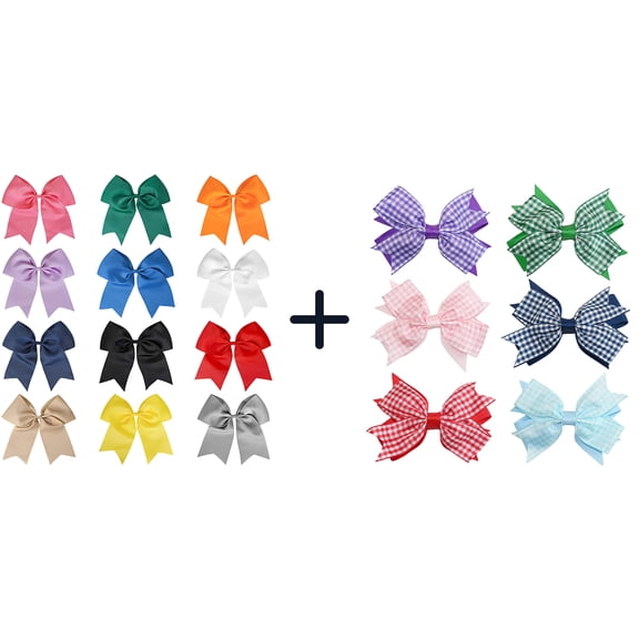 JoyBowie 6 Pcs 3.7 Inch Gingham Print Hair Bows, Double-Layer Alligator Clips for Girls