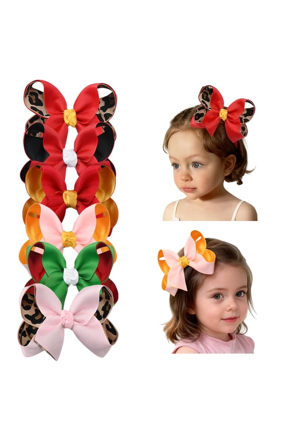 6 Pcs 4.5inch Reversible Hair Bows for Girls 4-12 Years, Grosgrain Ribbon Clips for School & Daily Hairstyles