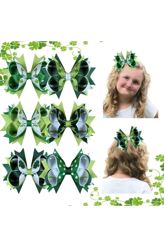 6 pack 5 inch st patricks day shamrock layered hair bows baby bows girls hair accessories