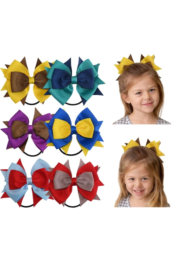 6pcs 4.1inch Girls Layered Bow Hair Ties Assorted Colors Hair Accessories for Kids bows for girls bows for gift wrapping