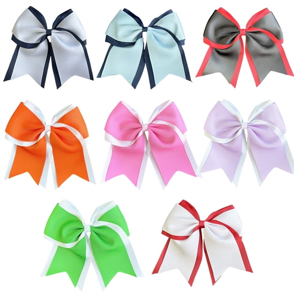 JoyBowie 8 Pcs 6.5 Inch Cheer Hair Bows for Girls Elastic Hair Ties Two Tone Grosgrain Ribbon Hair Accessories