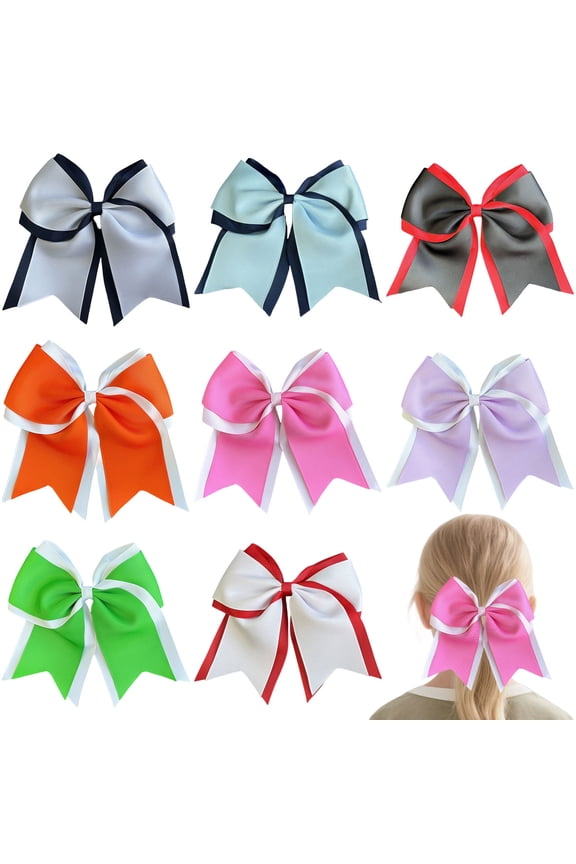 8pcs 7in Two-Tone Ribbon Hair Bows Multi-Color Styling Clips