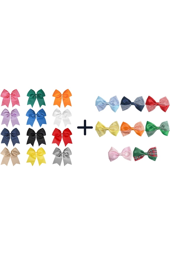 9 Pcs 3.5 Inch Gingham Mix Satin Hair Bows, Alligator Clips for Girls
