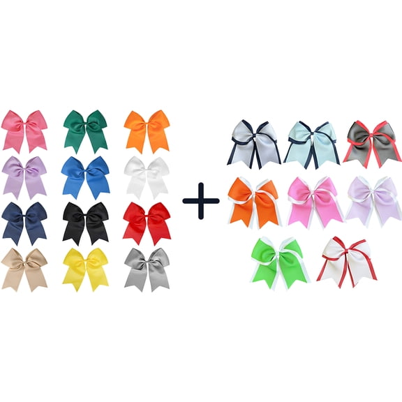 JoyBowie 9 Pcs 7 Inch Two-Tone Cheer Bows, Elastic Hair Ties for Girls